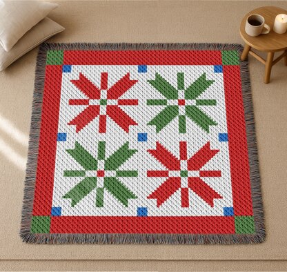 Christmas Joy Blanket Red Green Stroller Snowflake Intarsia C2C CROCHET PATTERN