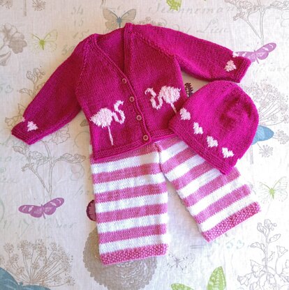 Flamingo and Hearts Baby Outfit