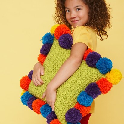 Crochet Pompom-Edged Pillow in Bernat Super Value - Downloadable PDF
