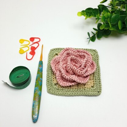 3D Rose Flower Granny Square