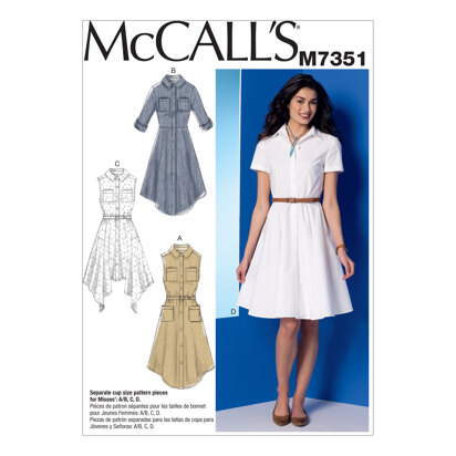 McCall's Misses' Shirtdresses with Pockets and Belt M7351 - Sewing Pattern