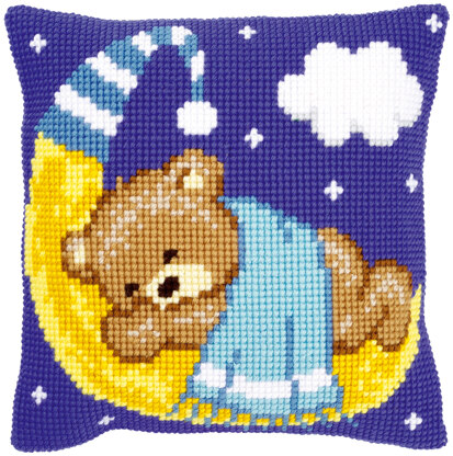 Vervaco Cross Stitch Kit Cushion Bear On The Moon Blue Cross Stitch Kit - 40cm X 40cm/16in X 16in