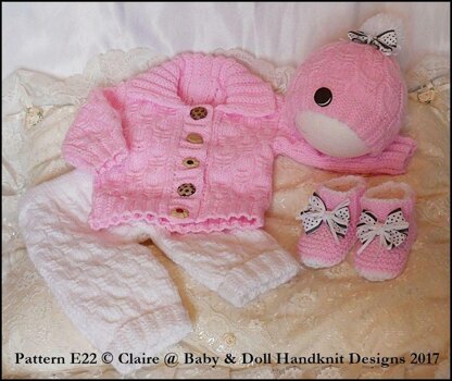 Cabled Pram Suit 16-22” doll/newborn/0-3m baby