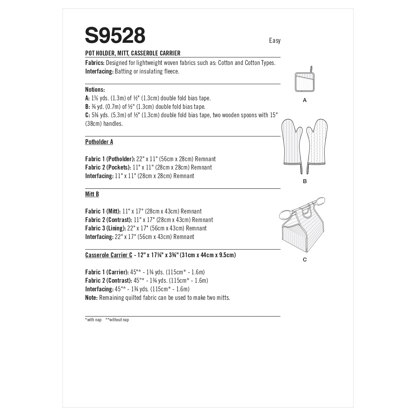 Simplicity Pot Holder, Mitt, Casserole Carrier S9528 - Paper Pattern, Size OS (One Size Only)