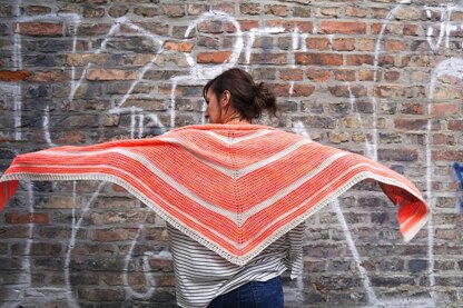 Tunisian Crochet Peaches Triangle Shawl