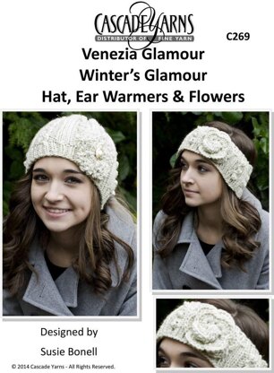 Hat, Ear Warmers & Flowers in Cascade Venezia Glamour - C269