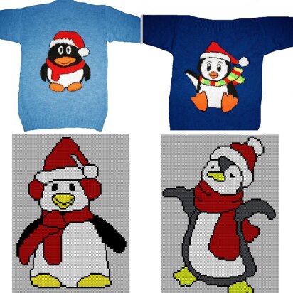 4 x Plus Size Christmas Penguin Jumper Knitting Patterns