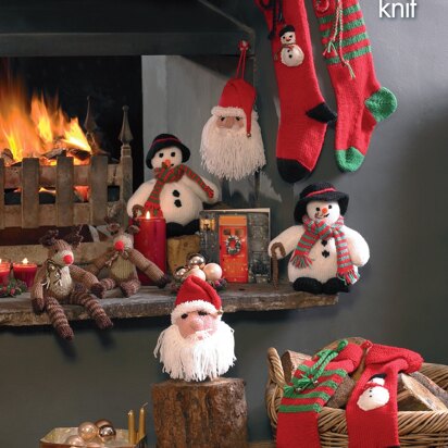 Snowman, Santa Head, Rudolf and Christmas Stockings in King Cole DK - 8002 - Downloadable PDF