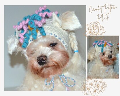 Unicorn dog hood, Crochet Pattern PDF, Size: XS for small dog