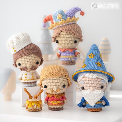 Mini Amigurumi Pattern Crochet Toys Set Joker Astronomer Chef Drummer Crochet Royal Pattern Mini Kingdom by AradiyaToys (Olka Novytska) Tutorial PDF File DIY