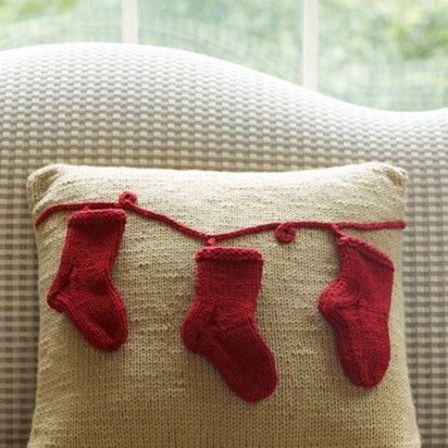 Holiday Pillow With Stockings in Red Heart With Love Solids - LW3693