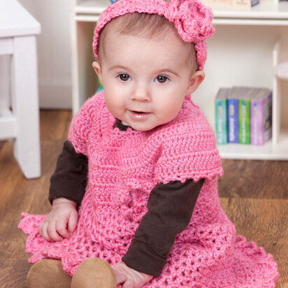 Little Sweetie Dress & Headband in Red Heart Soft Baby Steps - LW2900EN