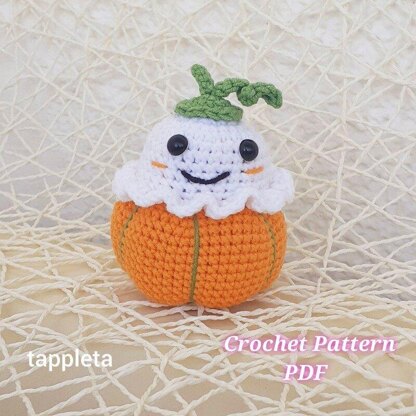 Ghost in pumpkin crochet pattern, Halloween pumpkin ghost amigurumi toy, Baby ghost crochet Halloween gift, Spooky nursery decor