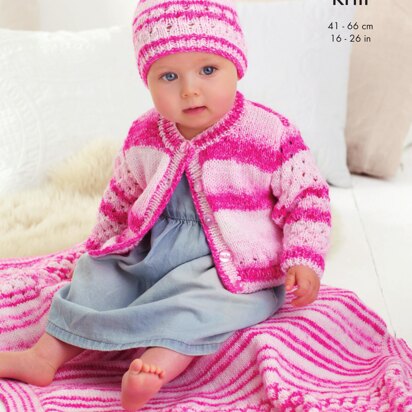 Cardigan, Hat & Blanket in King Cole Stripe DK - 5592 - Downloadable PDF