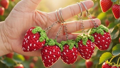 Crochet Strawberry Keychain Pattern – PDF + Video Tutorial