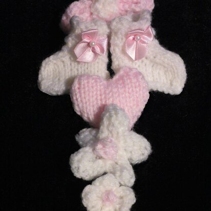 Mini booties, heart and flowers pram charms