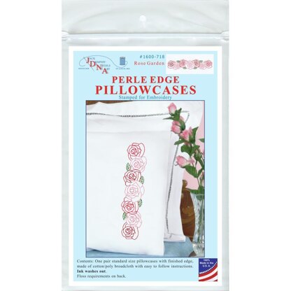 Jack Dempsey Stamped Pillowcases W White Perle Edge 2Pkg - Rose Garden