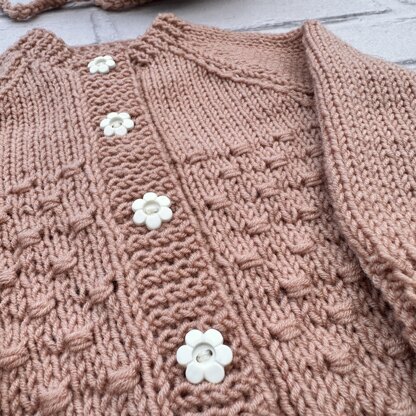 Thalia Baby Cardigan, Hat & Bonnet knitting pattern 0-6mths