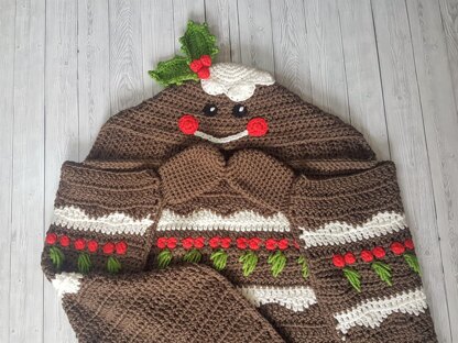 2in1 Hooded Christmas Blanket Christmas Pudding Afghan