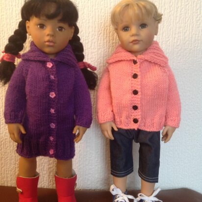 Roll collar coat and cardigan. 18" doll.