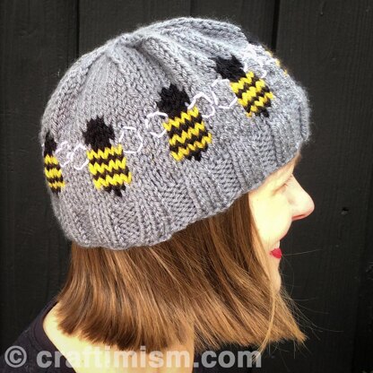 Bee Patterned Knit Hat