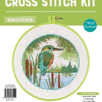 Creative World of Crafts Kingfisher Cross Stitch Kit with Hoop