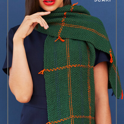 Schal mit Fransen im Tartan-Muster - Kostenlose Strickanleitung für Paintbox Yarns Cotton Aran