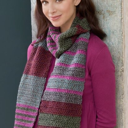Easy Striped Scarf in Red Heart Super Tweed - LW2521
