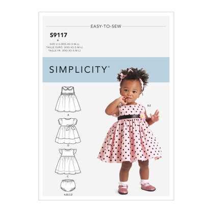 Simplicity Babies' Dresses, Panties & Headband S9117 - Paper Pattern, Size A (XXS-XS-S-M-L)