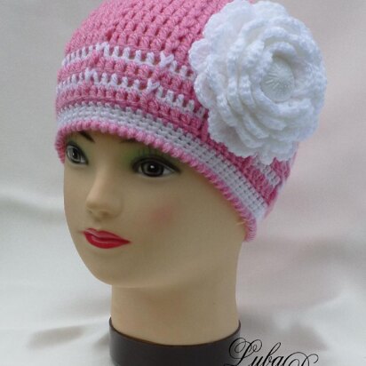 Crochet Baby Girl Beanie Hat with Large Rose Flower