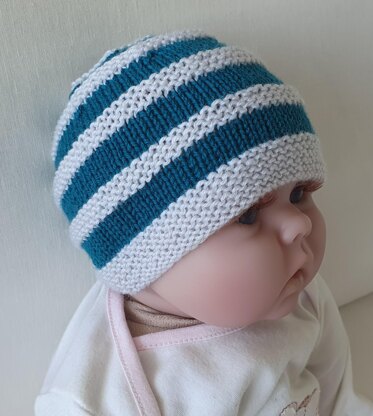 Danny - Babies 4ply striped ridged beanie