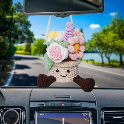 Smiling Colorful Flower Basket Car Hanging