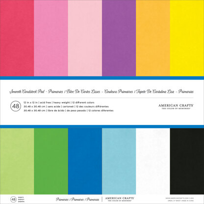 American Crafts Smooth Cardstock Pack 80lb 12"X12" 48/Pkg - Primaries