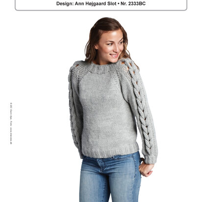 Grey Sweater in Seed Stitch and Cabled Sleeves in BC Garn Semilla Grosso - 2333BC - Downloadable PDF
