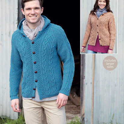 Round Neck and Hooded Cardigans in Hayfield Bonus Aran Tweed with Wool - 7136 - Downloadable PDF