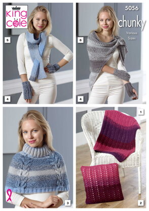 Lap Blanket, Cushion, Shoulder Cover, Fingerless Gloves, Thread Through Scarf & Triangle Top in Carousel Chunky - 5056 - Downloadable PDF