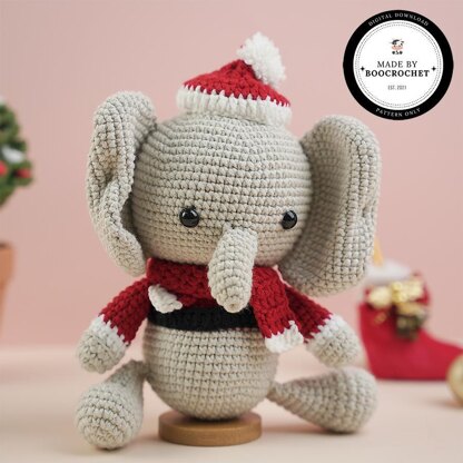 Grey Elephant Wearing Noel Hat Plush Toy Crochet Pattern