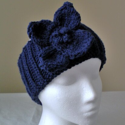 Brioche Headband with Flower - knitting pattern