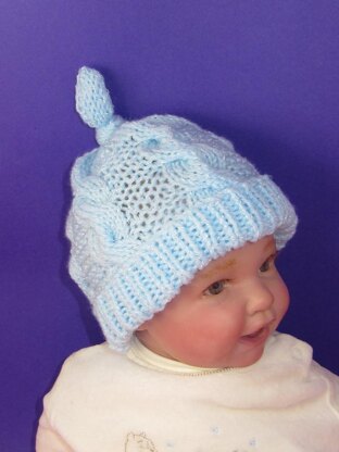 Baby Simple Cable Stitch Topknot Beanie Hat