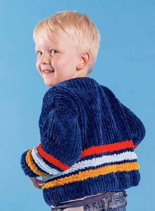 Super Striped Sweater & Cardigan - Free Knitting Pattern For Kids in Paintbox Yarns Chenille by Paintbox Yarns