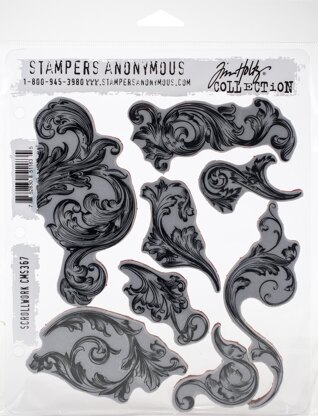 Stampers Anonymous Tim Holtz Cling Stamps 7"X8.5" - Scrollwork