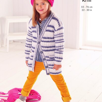 Jacket, Scarf & Hat in King Cole Stripe DK - 5595 - Downloadable PDF