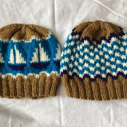 The Filey Boats and Filey Waves Beanie Hats - knitting pattern