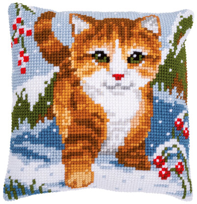 Vervaco Cat in the Snow Cushion Cross Stitch Kit - 40cm x 40cm