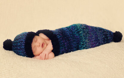 Lullaby and Goodnight Baby Cocoon and Hat Set in Lion Brand Tweed Stripes - L20132B