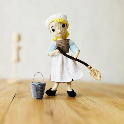 Crochet doll, amigurumi doll, doll with clothes, crochet doll outfit, Housemaid