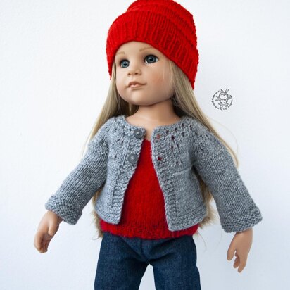 Gray and red outfit  knitted flat for 18in doll