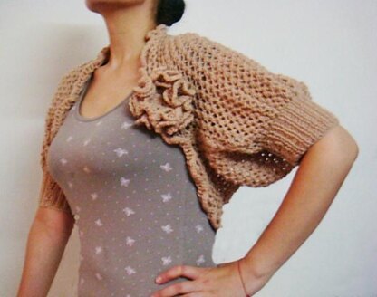 Knit lace shrug with knit flower pin