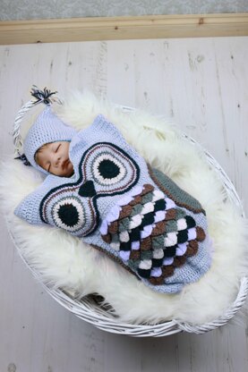 245- Owl Cocoon Baby Crochet Pattern UK & USA Terms #245