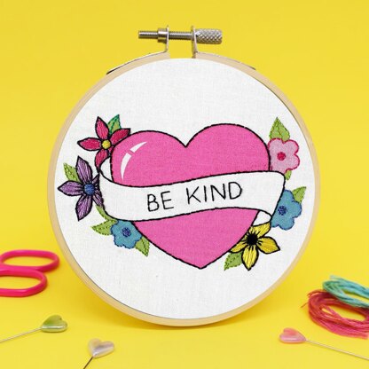 The Make Arcade Mini Printed Embroidery Kit - Be Kind - 4in